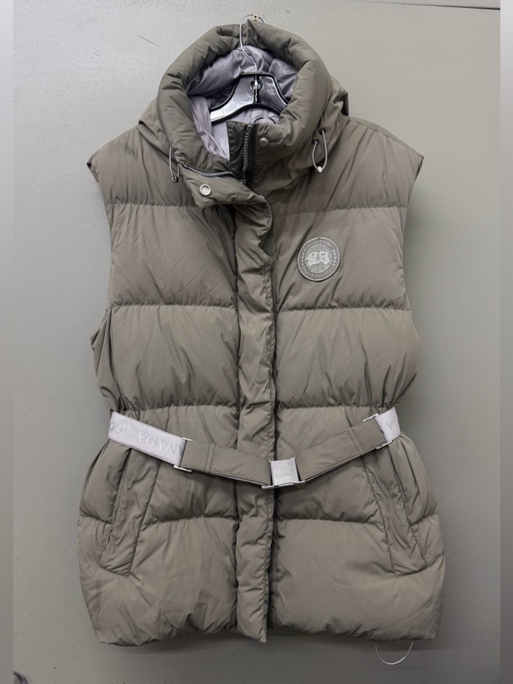 Authentic Canada Goose Rayla Womens Small Sage Green Padded Down Vest Belted